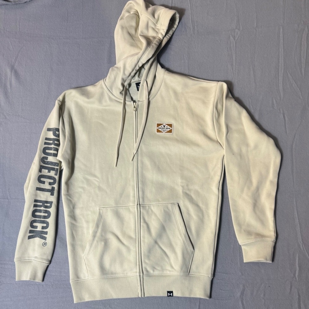 Under Armour Project Rock Fleece‎ Zip Up Hoodie Mens Small S Cream